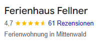 Google Bewertungen für unsere Ferienwohnungen